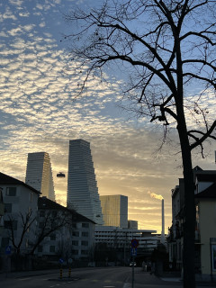 Bäumlihofstrasse mit Roche-Türmen im Hintergrund